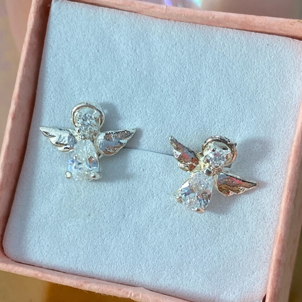 Silver Stud Angel Earrings